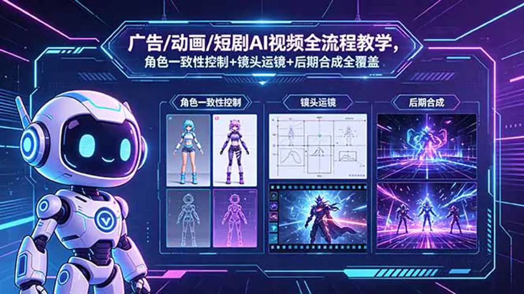 广告/动画/短剧AI视频全流程教学,角色一致性控制+镜头运镜+后期合成全覆盖