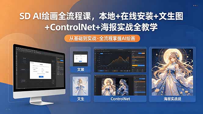 SD AI绘画全流程课，本地+在线安装+文生图+ControlNet+海报实战全教学-优创圈