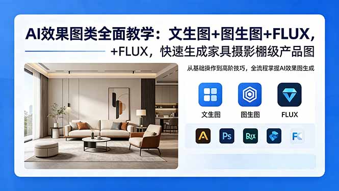 AI效果图类全面教学：文生图+图生图+FLUX，快速生成家具摄影棚级产品图-优创圈