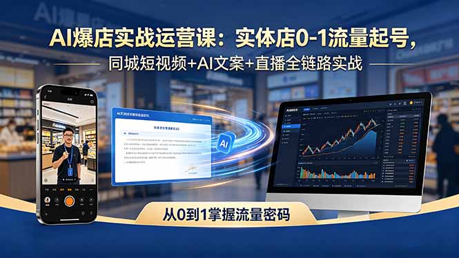 AI爆店实战运营课：实体店0-1流量起号，同城短视频+AI文案+直播全链路实战-优创圈