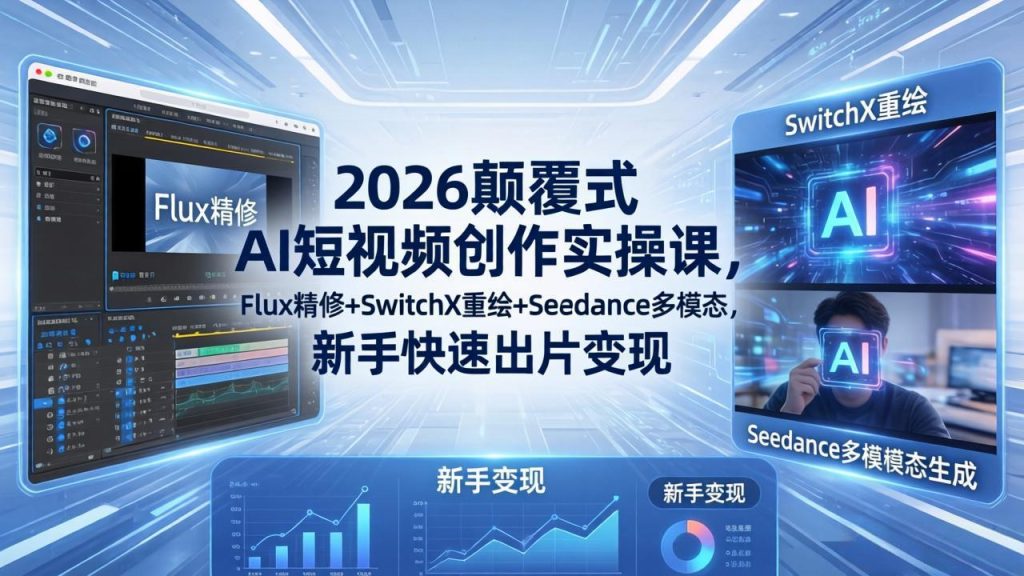 2026颠覆式 AI短视频创作课-5月更新，Flux精修+SwitchX重绘+Seedance多模态，新手快速出片变现-优创圈