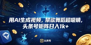 用AI生成视频，禁欲舞蹈超吸睛，头条号矩阵日入1k+-优创圈