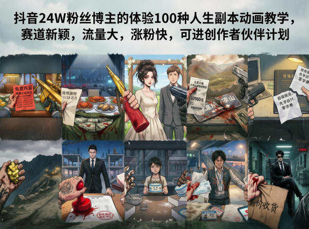 抖音24W粉丝博主的体验100种人生副本动画教学，赛道新颖，流量大，涨粉快，可进创作者伙伴计划-优创圈