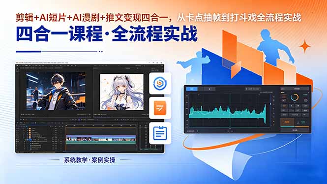 剪辑+AI短片+AI漫剧+推文变现四合一，从卡点抽帧到打斗戏全流程实战-优创圈