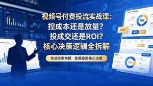 视频号付费投流实战课-5月：控成本还是放量？投成交还是ROI？核心决策逻辑全拆解-优创圈