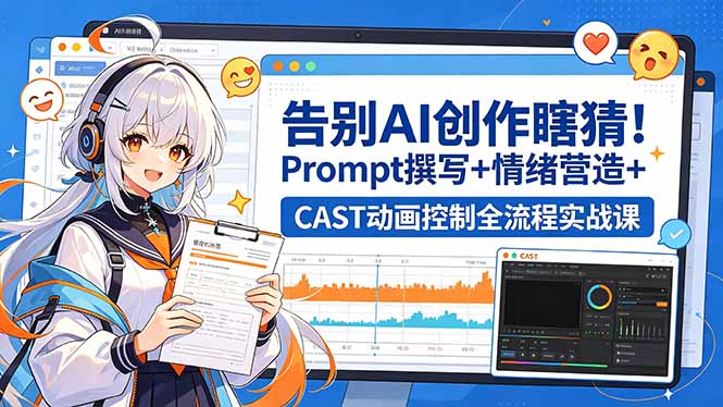 告别AI创作瞎猜！Prompt撰写+情绪营造+CAST动画控制全流程实战课-优创圈