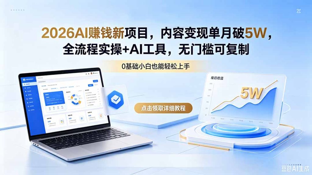 2026AI赚钱新项目，内容变现单月破5W，全流程实操+AI工具，无门槛可复制-优创圈