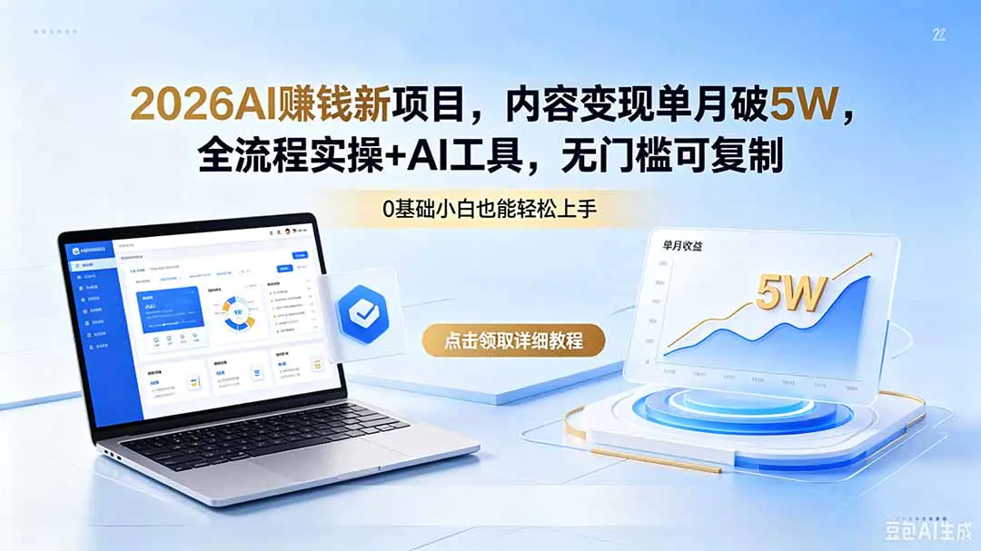 2026AI赚钱新项目,内容变现单月破5W,全流程实操+AI工具,无门槛可复制