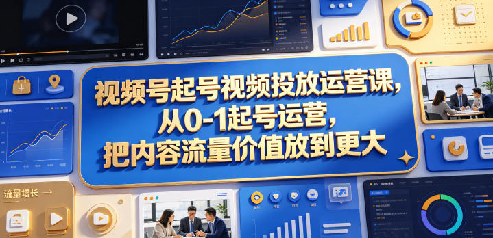 视频号起号视频投放运营课，从0-1起号运营，把内容流量价值放到更大-优创圈