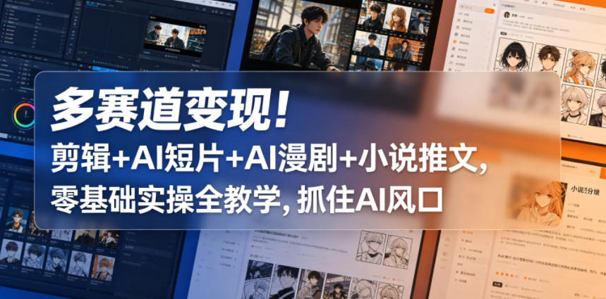 多赛道变现！剪辑+AI短片+AI漫剧+小说推文，零基础实操全教学，抓住AI风口-优创圈