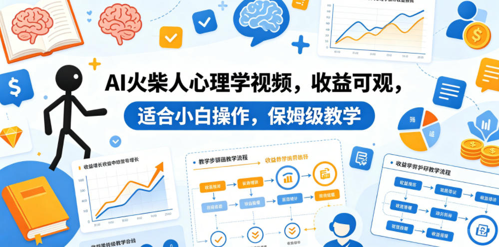 AI火柴人心理学视频，收益可观，适合小白操作，保姆级教学-优创圈