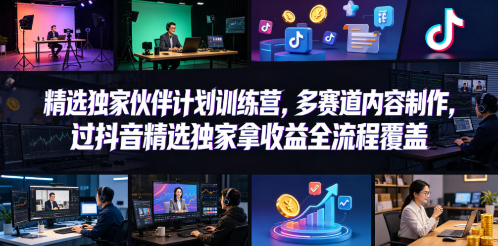 小豁食堂精选独家伙伴计划训练营，多赛道内容制作，过抖音精选独家拿收益全流程覆盖-优创圈