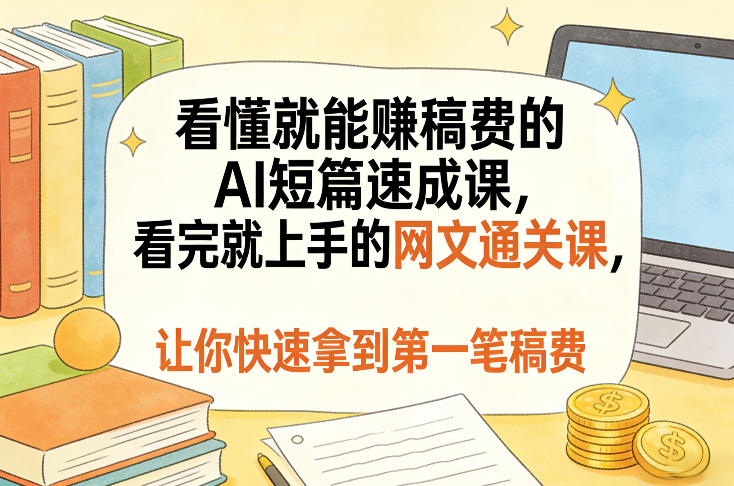 看懂就能賺稿费的AI短篇速成课，看完就上手的网文通关课，让你快速拿到第一笔稿费（更新5月）-优创圈