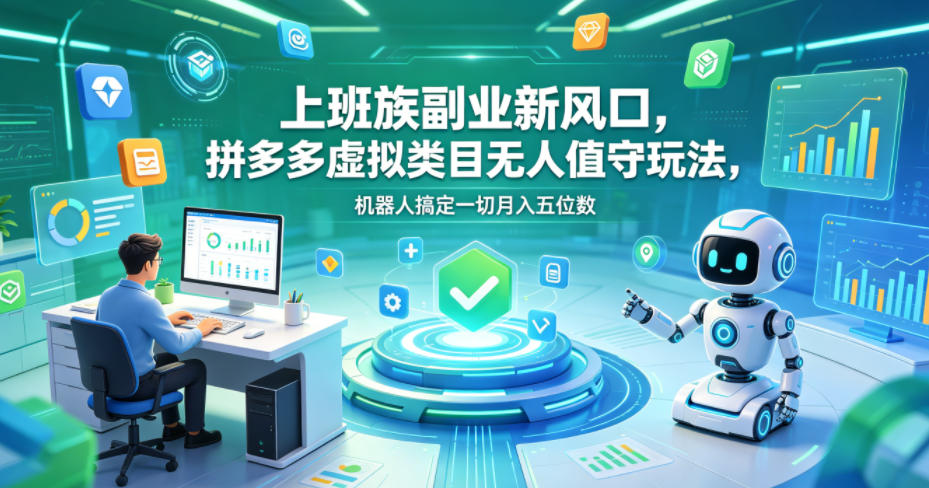 上班族副业新风口，拼多多虚拟类目无人值守玩法，机器人搞定一切月入五位数【揭秘】-优创圈
