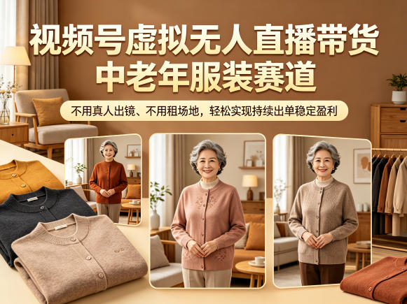 视频号虚拟无人直播带货中老年服装赛道，不用真人出镜、不用租场地，轻松实现持续出单稳定盈利-优创圈