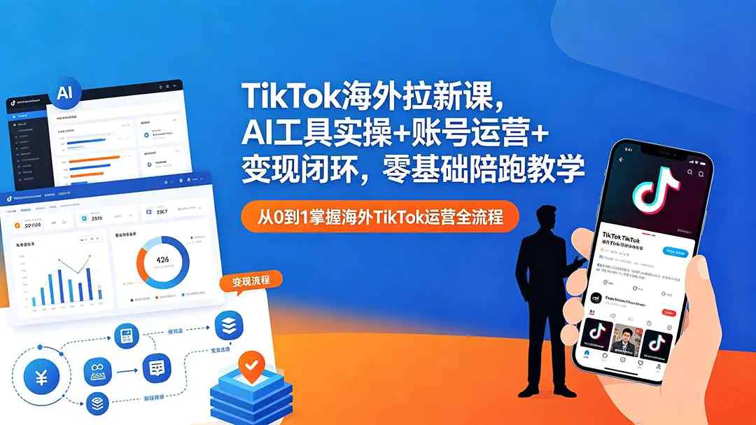 TikTok海外拉新课,AI工具实操+账号运营+变现闭环,零基础陪跑教学