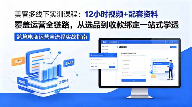 美客多线下实训课程:12小时视频+配套资料覆盖运营全链路,从选品到收款绑定一站式学透-优创圈