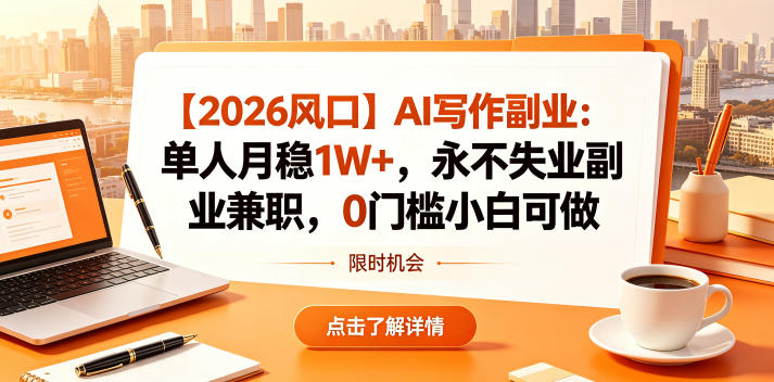 【2026风口】AI写作副业:单人月稳1W+,永不失业副业兼职,0门槛小白可做【揭秘】-优创圈