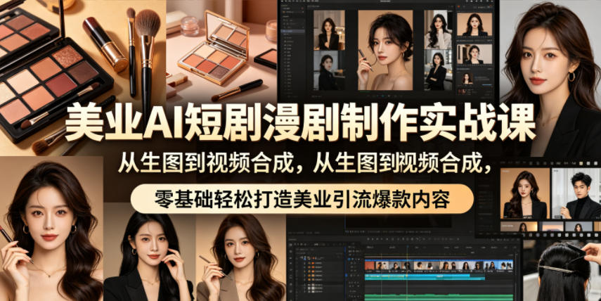 美业AI短剧漫剧制作实战课,从生图到视频合成,零基础轻松打造美业引流爆款内容-优创圈