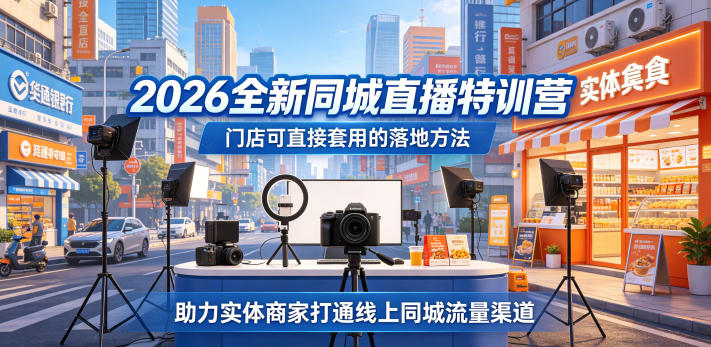 2026全新同城直播特训营,门店可直接套用的落地方法,助力实体商家打通线上同城流量渠道-优创圈