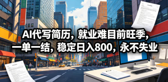 AI代写简历,就业难目前旺季,一单一结,稳定日入800,永不失业-优创圈