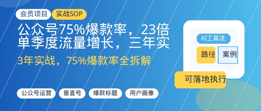 公众号75%爆款率，23倍单季度流量增长，三年实战方法论全拆解｜垂直小号深耕-优创圈