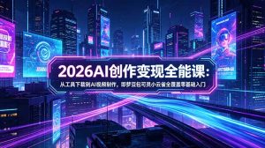 2026AI创作变现全能课-更新5月：从工具下载到AI视频制作，即梦豆包可灵小云雀全覆盖零基础入门-优创圈