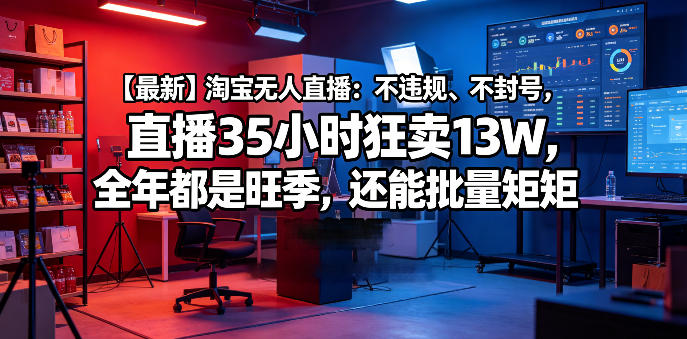 【最新】淘宝无人直播:不违规、不封号,直播35小时狂卖13W,全年都是旺季,还能批量矩阵操作【揭秘】-优创圈