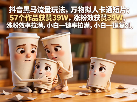 抖音黑马流量玩法,万物拟人卡通短片,57个作品获赞39W,涨粉效率拉满,小白一键复刻,保姆级拆解-优创圈