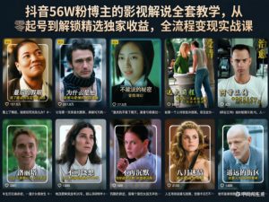 抖音56W粉博主的影视解说全套教学,从零起号到解锁精选独家收益,全流程变现实战课-优创圈