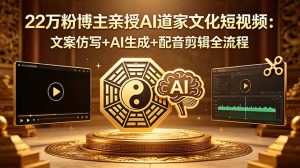 22万粉博主亲授AI道家文化短视频：文案仿写+AI生成+配音剪辑全流程-优创圈