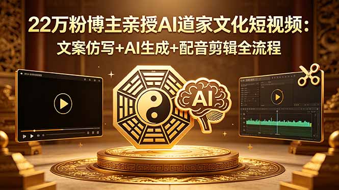22万粉博主亲授AI道家文化短视频:文案仿写+AI生成+配音剪辑全流程-优创圈