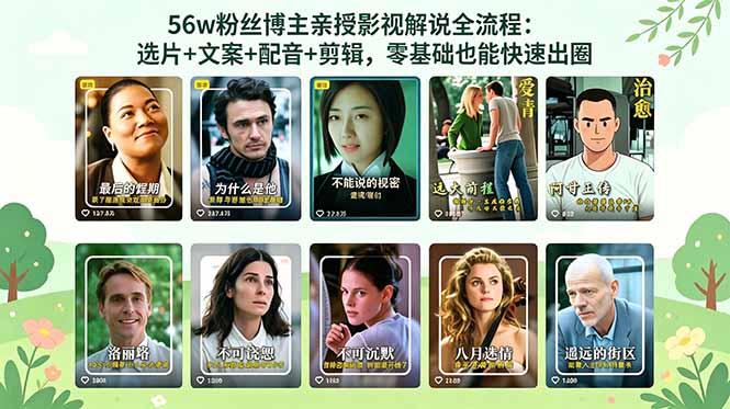 56万粉丝博主亲授影视解说全流程:选片+文案+配音+剪辑,零基础也能快速出圈-优创圈