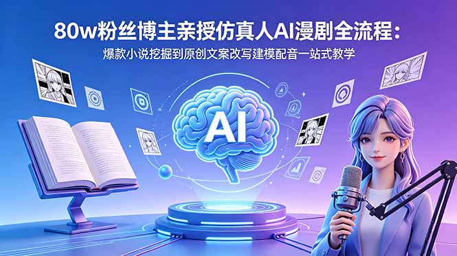 80w粉丝博主亲授仿真人AI漫剧全流程:爆款小说挖掘到原创文案改写建模配音一站式教学-优创圈