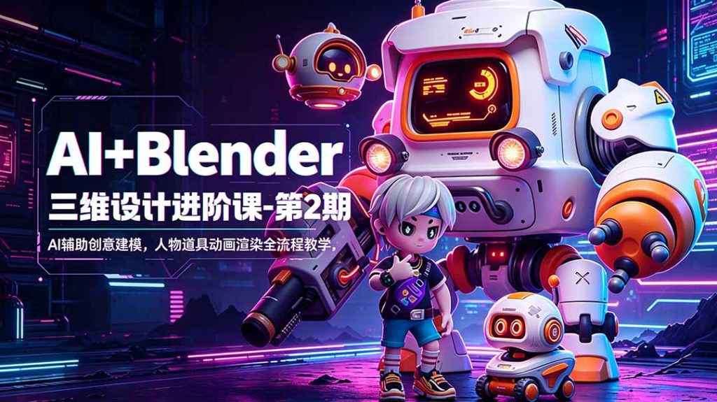 AI+Blender三维设计进阶课-第2期:AI辅助创意建模,人物道具动画渲染全流程教学-优创圈