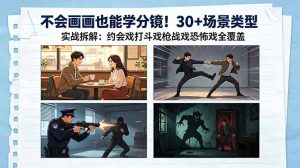 不会画画也能学分镜!30+场景类型实战拆解:约会戏打斗戏枪战戏恐怖戏全覆盖-优创圈