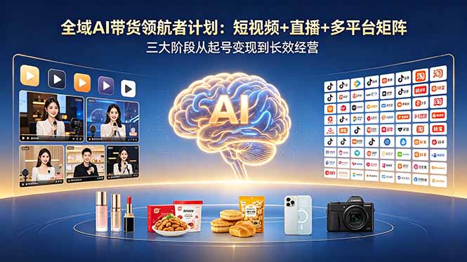 全域AI带货领航者计划:短视频+直播+多平台矩阵,三大阶段从起号变现到长效经营-优创圈