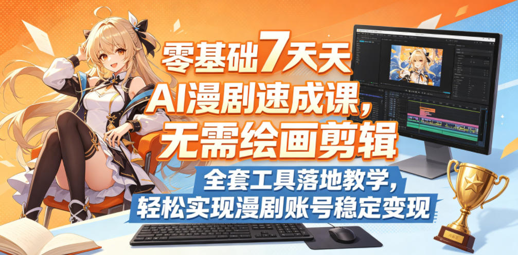 零基础7天AI漫剧速成课,无需绘画剪辑,全套工具落地教学,轻松实现漫剧账号稳定变现-优创圈