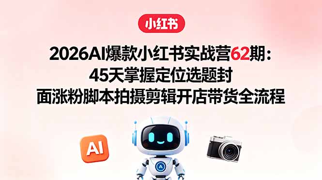 2026AI爆款小红书实战营62期:45天掌握定位选题封面涨粉脚本拍摄剪辑开店带货全流程-优创圈