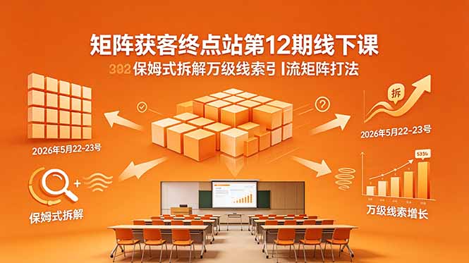 矩阵获客终点站第12期线下课 2026年5月22-23号 保姆式拆解万级线索引流矩阵打法-优创圈