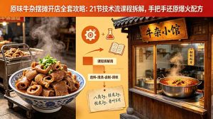 原味牛杂摆摊开店全套攻略:21节技术流课程拆解,手把手还原爆火配方-优创圈
