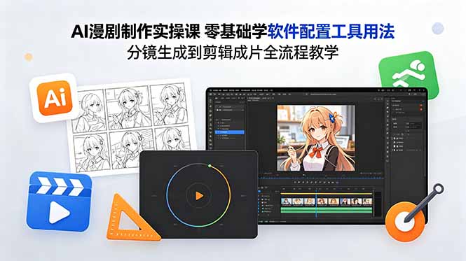 AI漫剧制作实操课 零基础学软件配置工具用法 分镜生成到剪辑成片全流程教学-优创圈
