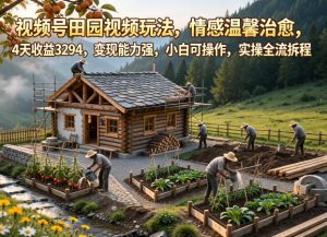 视频号田园视频玩法,情感温馨治愈,4天收益3294,变现能力强,小白可操作,实操全流程拆解-优创圈