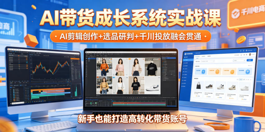 AI带货成长系统实战课,AI剪辑创作+选品研判+千川投放融会贯通,新手也能打造高转化带货账号(更新2026年)-优创圈