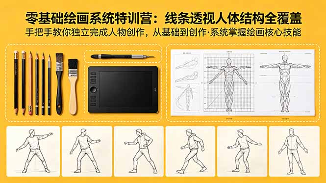 零基础绘画系统特训营:线条透视人体结构全覆盖,手把手教你独立完成人物创作-优创圈