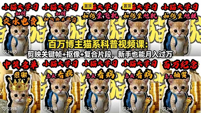 百万博主猫系科普视频课:剪映关键帧+抠像+复合片段,新手也能月入过万-优创圈