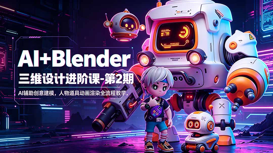AI+Blender三维设计进阶课-第2期：AI辅助创意建模，人物道具动画渲染全流程教学-优创圈