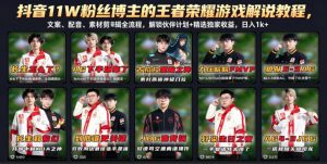 抖音11W粉丝博主的王者荣耀游戏解说教程,文案、配音、素材剪辑全流程,解锁伙伴计划+精选独家收益,日入1k+-优创圈