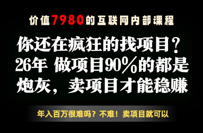 26年请不要疯狂的找项目了,卖项目远比你想象的暴利,你也可以月入10W+【揭秘】-优创圈