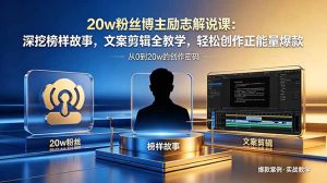 20w粉丝博主励志解说课：深挖榜样故事，文案剪辑全教学，轻松创作正能量爆款-优创圈